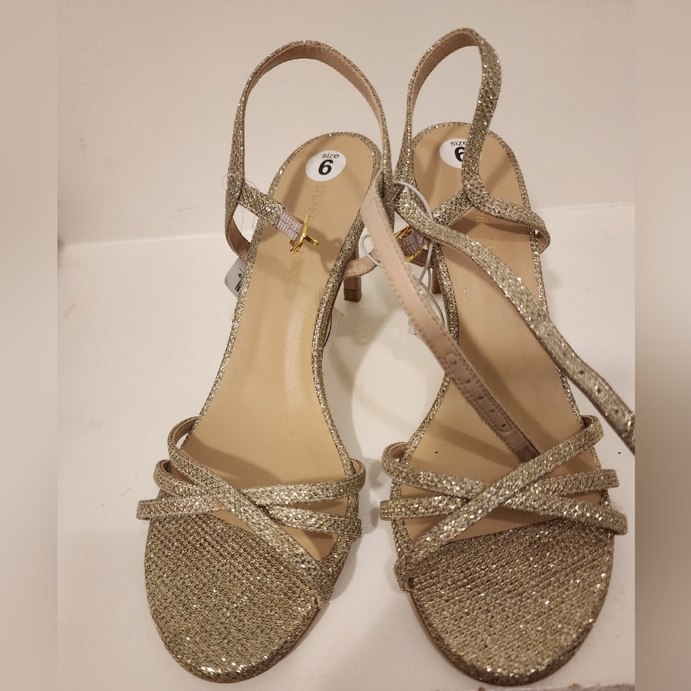 Stuart Weitzman Gold Heels with Strappy Design